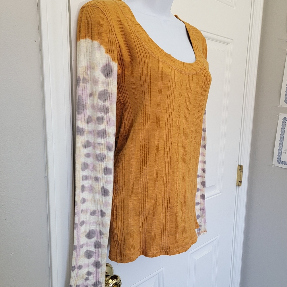 Free People We The Free Big Sur Long Sleeve T Shirt Gold Ribbed Knit Small - Picture 5 of 11